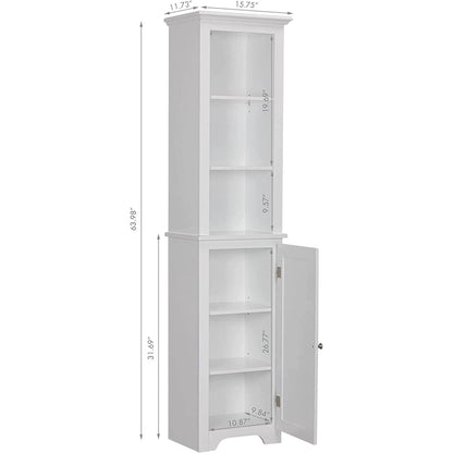 UTEX 64 Freestanding Storage Cabinet, Bathroom Tall Cabinet with Doors and Shelves, Free Standing Linen Tower
