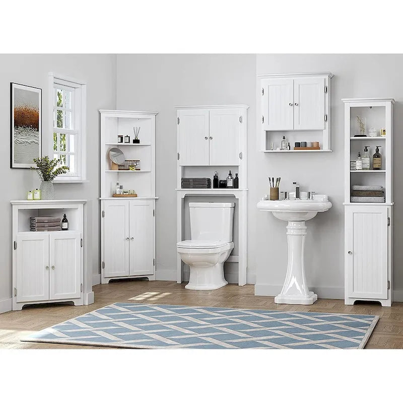 UTEX 64 Freestanding Storage Cabinet, Bathroom Tall Cabinet with Doors and Shelves, Free Standing Linen Tower