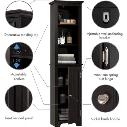 UTEX 64 Freestanding Storage Cabinet, Bathroom Tall Cabinet with Doors and Shelves, Free Standing Linen Tower