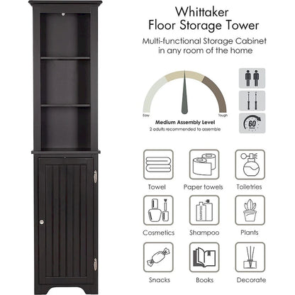 UTEX 64 Freestanding Storage Cabinet, Bathroom Tall Cabinet with Doors and Shelves, Free Standing Linen Tower