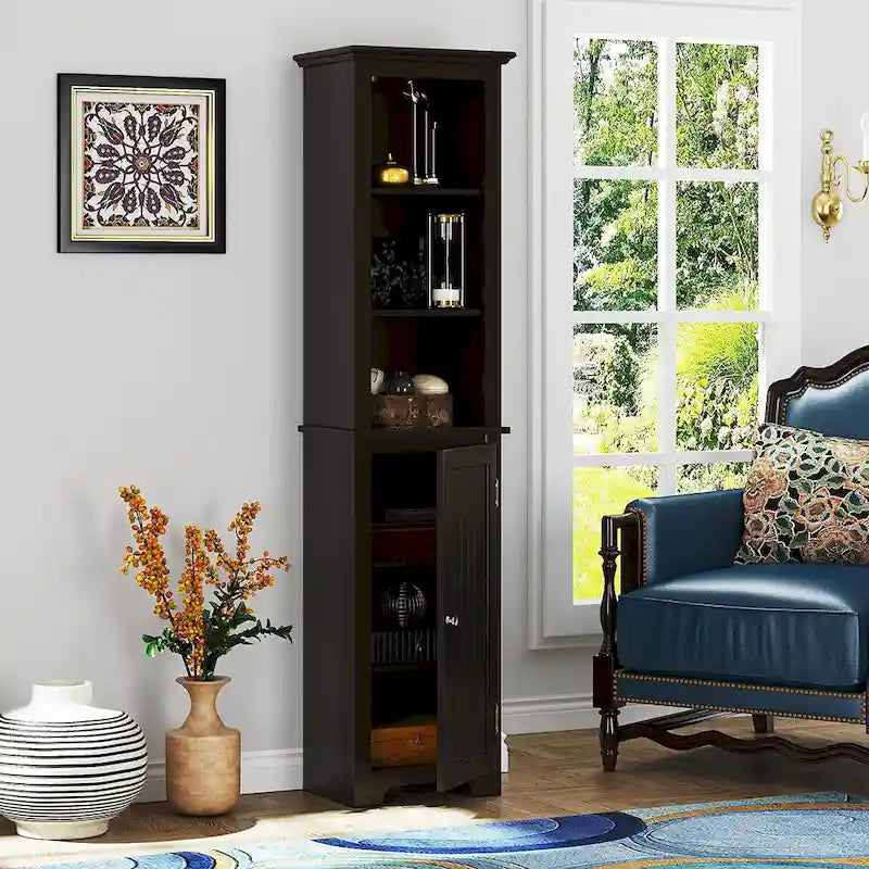 UTEX 64 Freestanding Storage Cabinet, Bathroom Tall Cabinet with Doors and Shelves, Free Standing Linen Tower