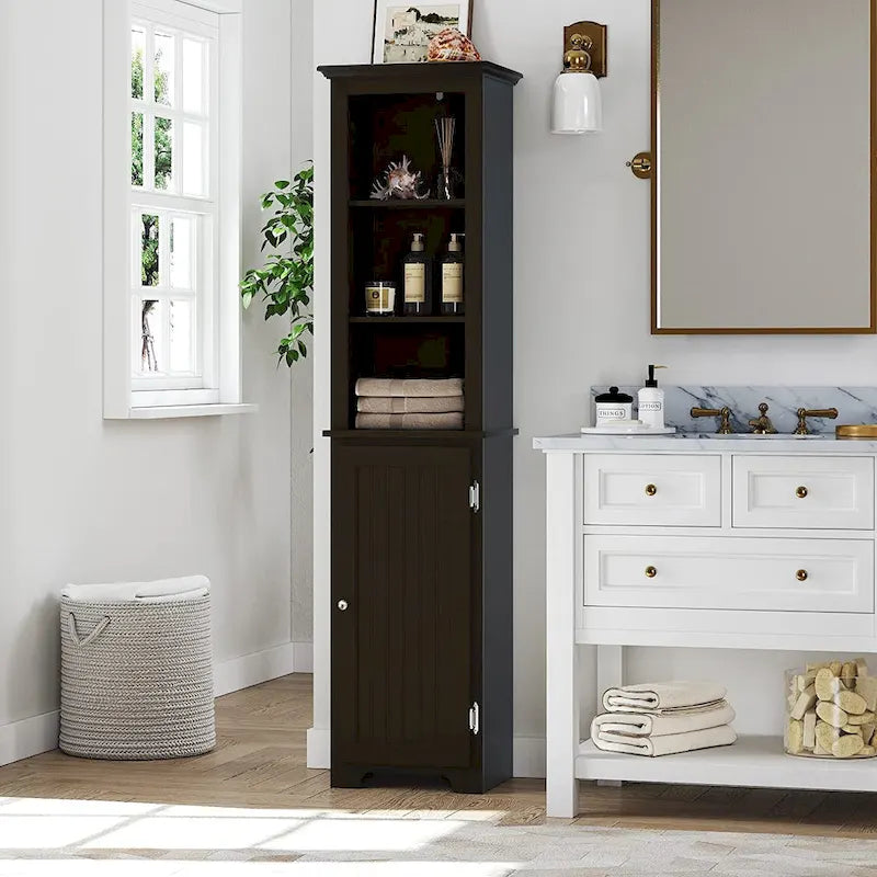 UTEX 64 Freestanding Storage Cabinet, Bathroom Tall Cabinet with Doors and Shelves, Free Standing Linen Tower