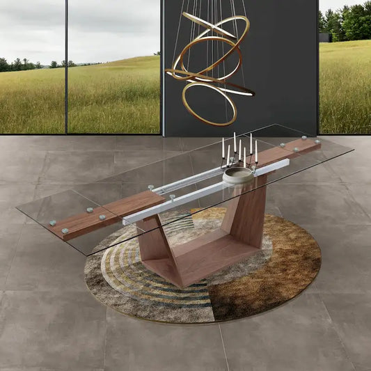 29.53 Inch Modern Solid Wood Glass Table Extendable