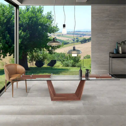 29.53 Inch Modern Solid Wood Glass Table Extendable