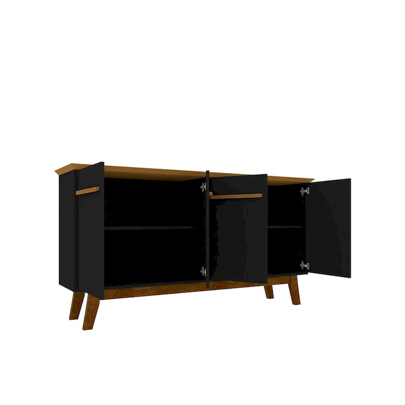62.99 Inch Mid-Century Modern Solid Wood Cabinet LED