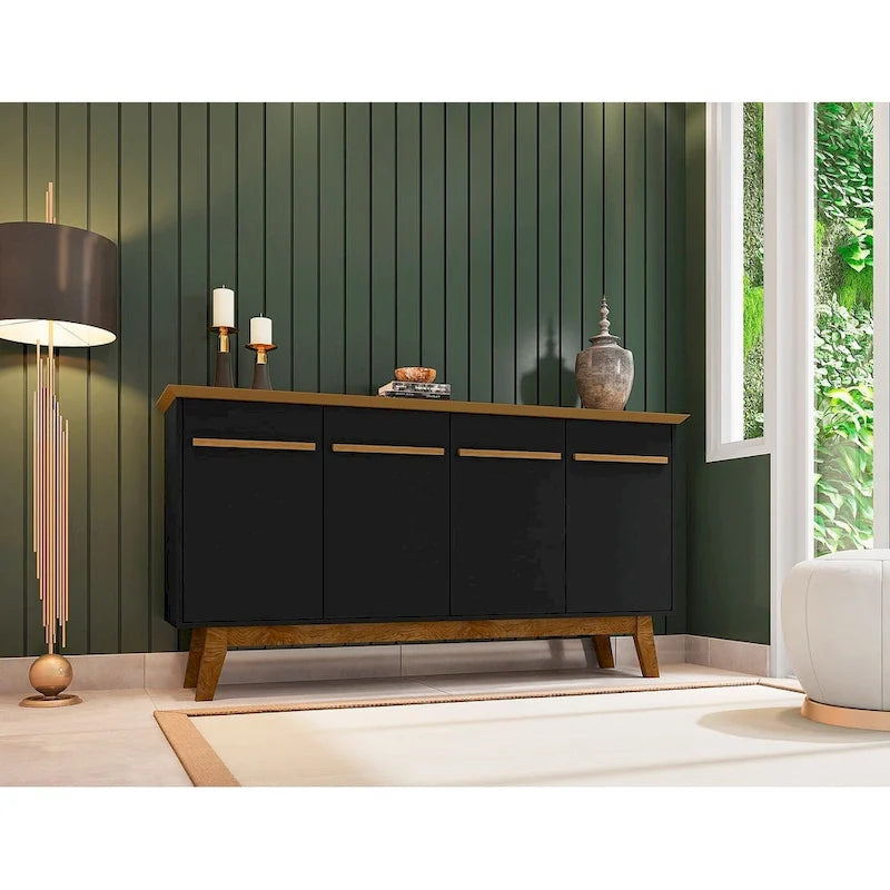 62.99 Inch Mid-Century Modern Solid Wood Cabinet LED