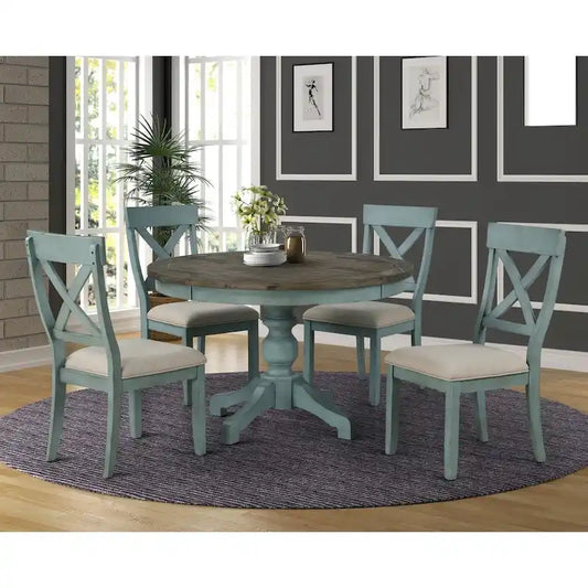 Roundhill Furniture The Gray Barn Spring Mount 5-piece Round Dining Table Set with Cross Back Chairs