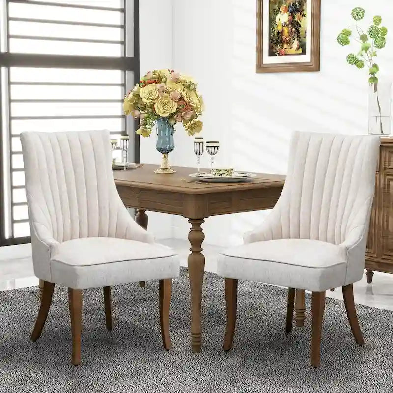 Modern Solid Wood Linen Chair Upholstered