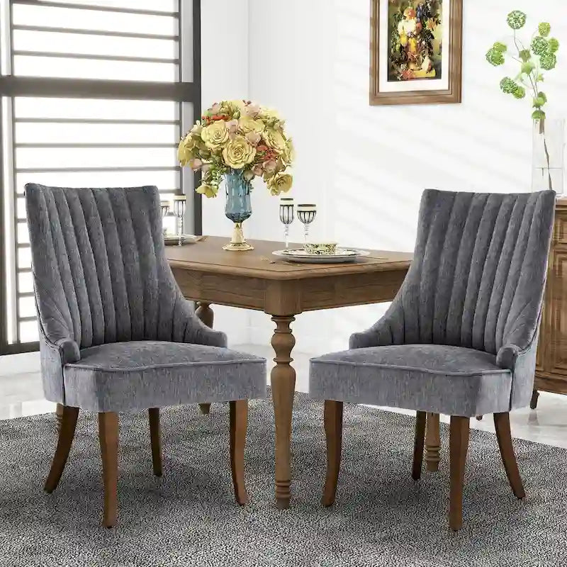 Modern Solid Wood Linen Chair Upholstered