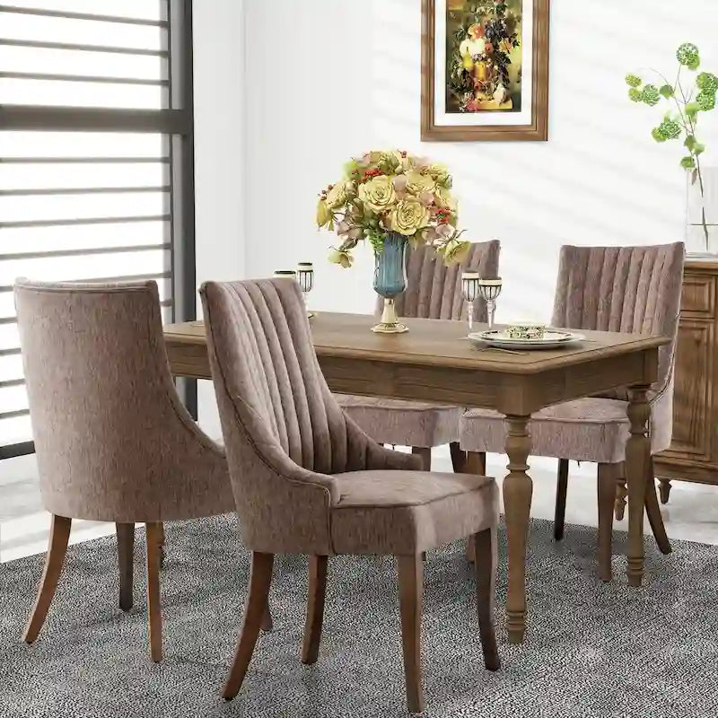 Modern Solid Wood Linen Chair Upholstered