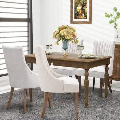 Modern Solid Wood Linen Chair Upholstered