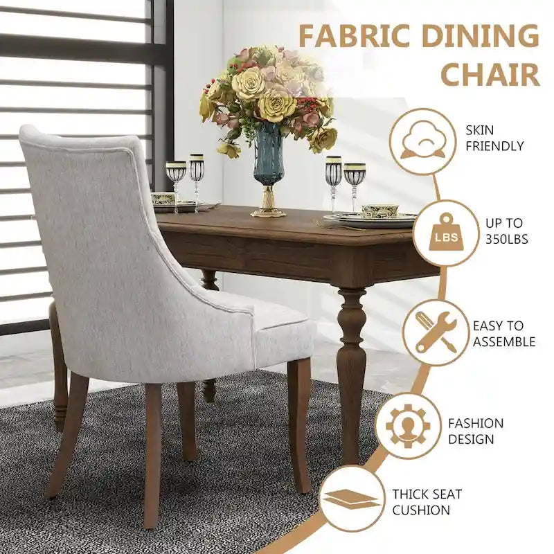 Modern Solid Wood Linen Chair Upholstered