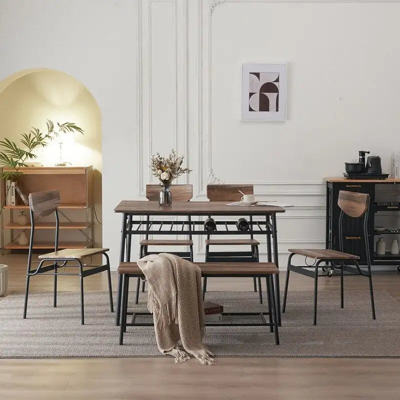 Modern Metal Engineered Wood Dining Set