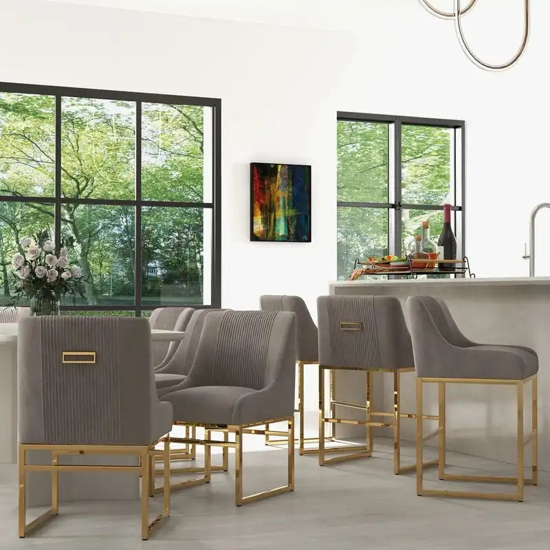 Modern Metal Velvet Chair Upholstered