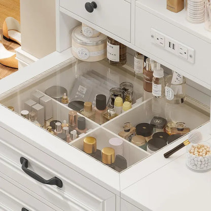 Vanity Desk Set 10 Hollywood Lights Mirror Bench Charging Station