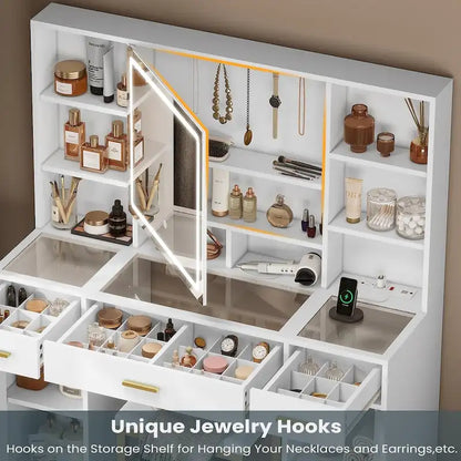 Makeup Vanity Set with Lights in 3 Colors Glass Desktop