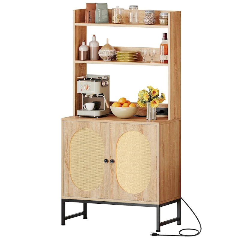 Rattan Engineered Wood Cabinet Charging Station