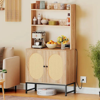 Rattan Engineered Wood Cabinet Charging Station