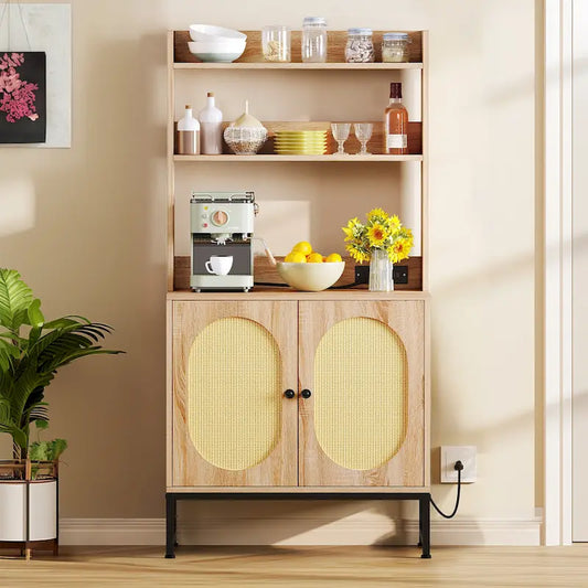 Rattan Engineered Wood Cabinet Charging Station