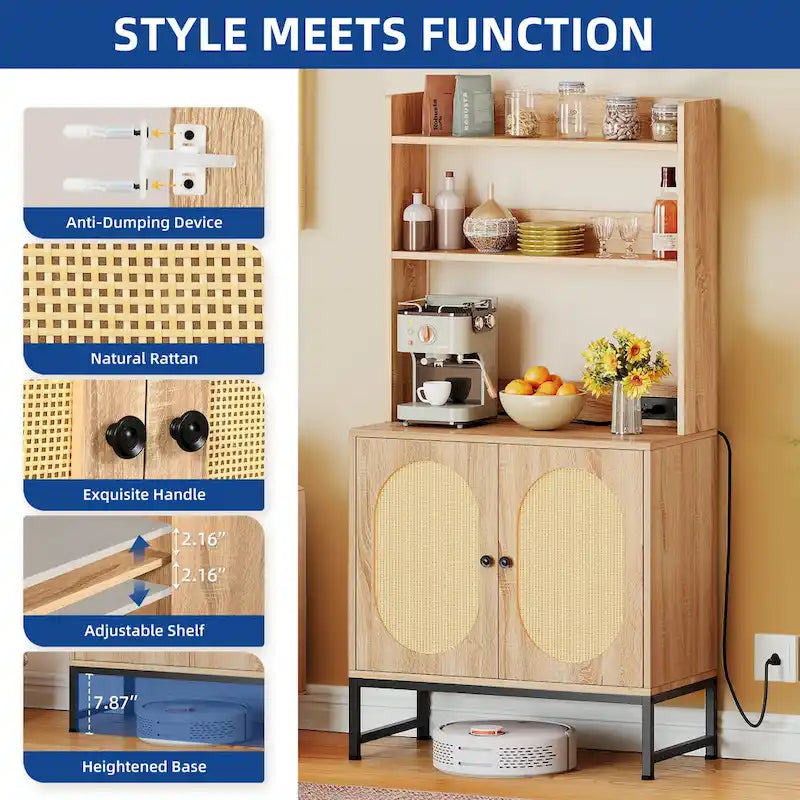 Rattan Engineered Wood Cabinet Charging Station