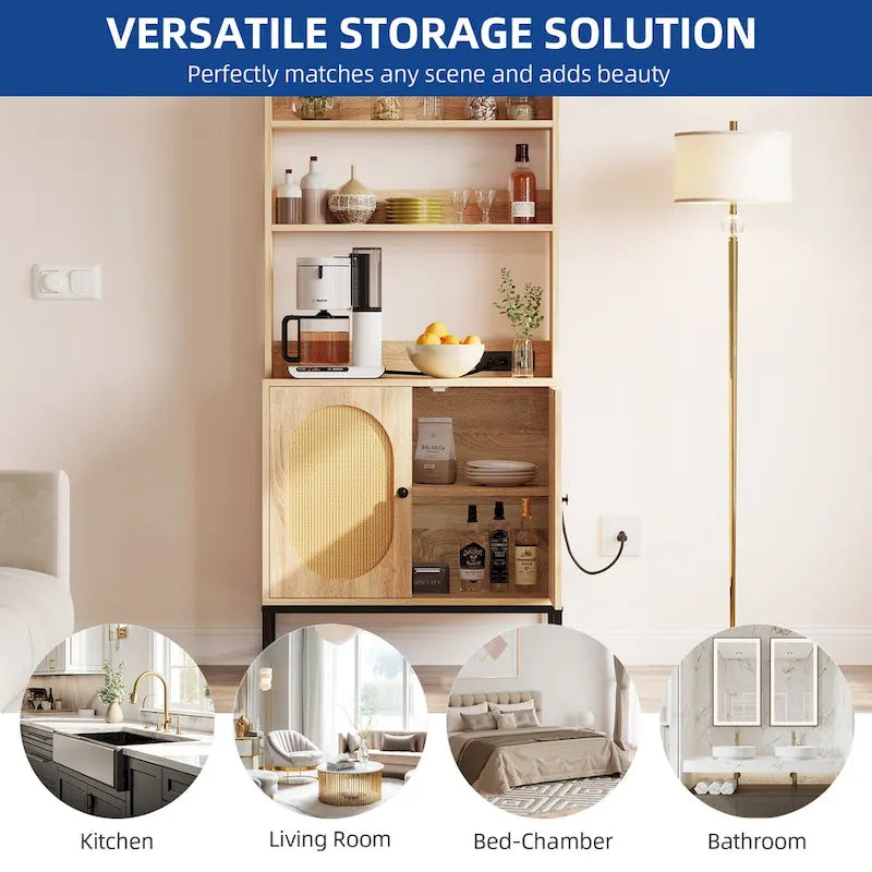 Rattan Engineered Wood Cabinet Charging Station