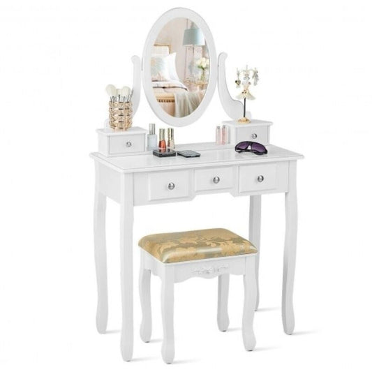 Vanity Make Up Table Set Dressing Table Set with 5 Drawers - 31.5 x 16 x 53.5 ( L x W x H )