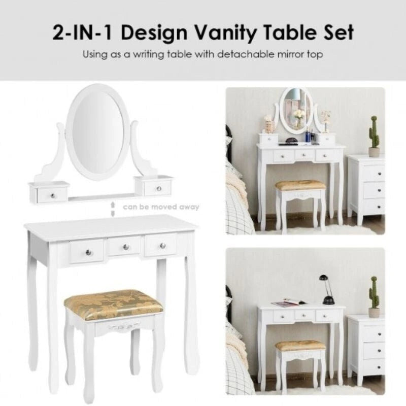 Vanity Make Up Table Set Dressing Table Set with 5 Drawers - 31.5 x 16 x 53.5 ( L x W x H )