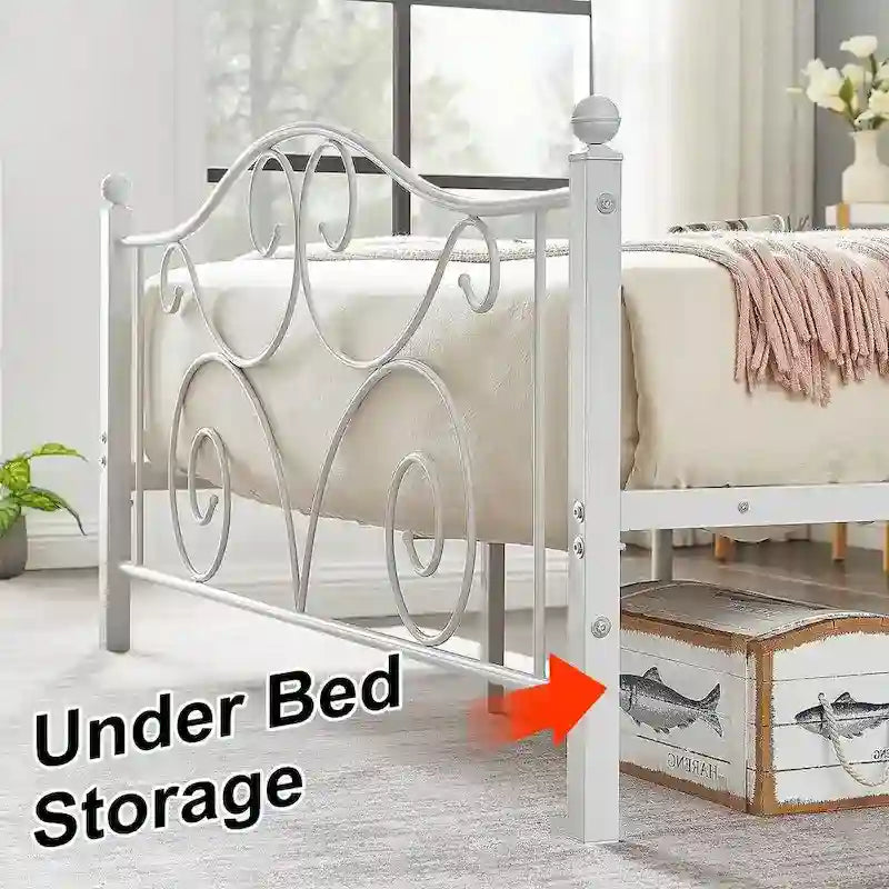 Javlergo Victoria Metal Platform Bed Frame with Headboard and Footboard