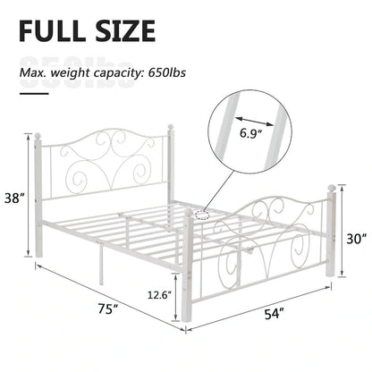 Javlergo Victoria Metal Platform Bed Frame with Headboard and Footboard