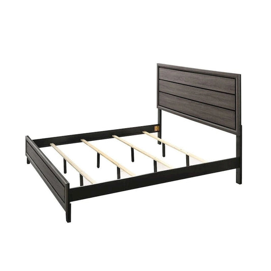 Asir King Size Bed, Geometric Panel Headboard, Modern Gray Wood Finish