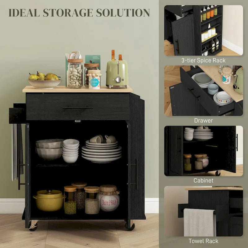 Engineered Wood Kitchen Cart with Storage