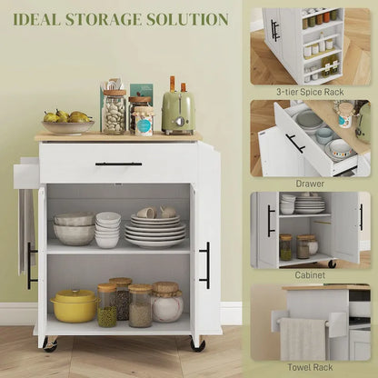 Engineered Wood Kitchen Cart with Storage
