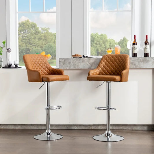Javlergo Bar Stools Set of 2 Adjustable Swivel PU Leather Counter Height Barstools with Arm and Back