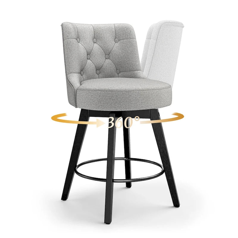 26 Inch Transitional Solid Wood Linen Chair Swivel