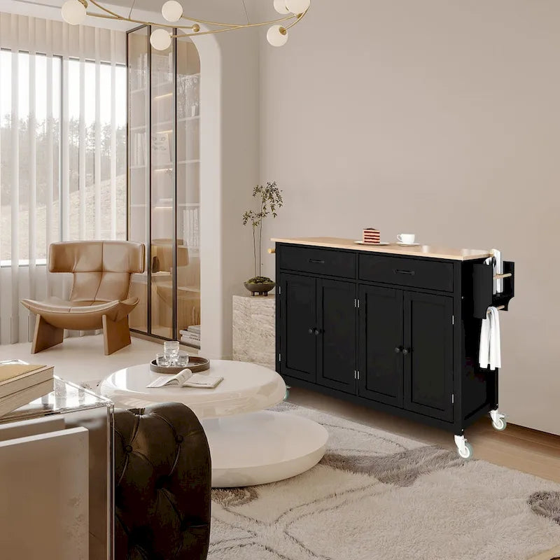 Solid Wood Engineered Wood Kitchen Cart Adjustable