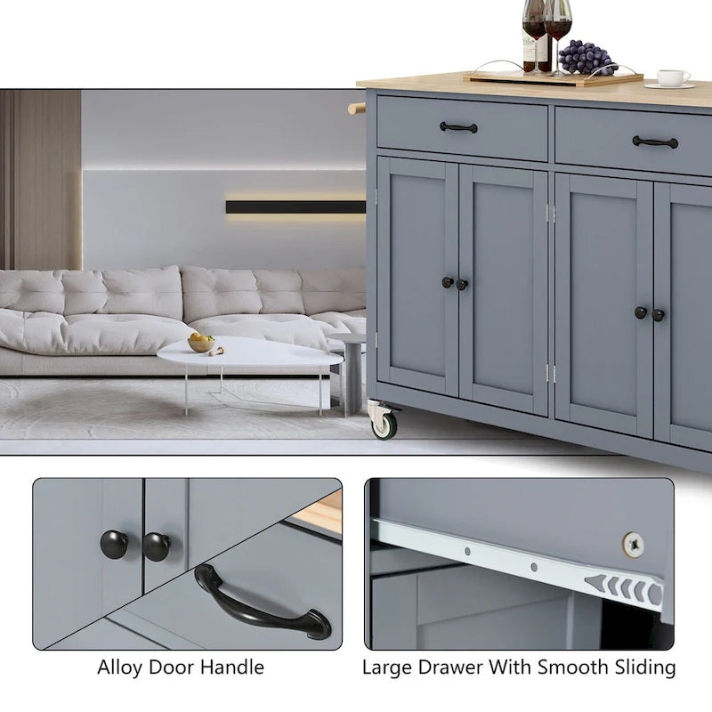 Solid Wood Engineered Wood Kitchen Cart Adjustable