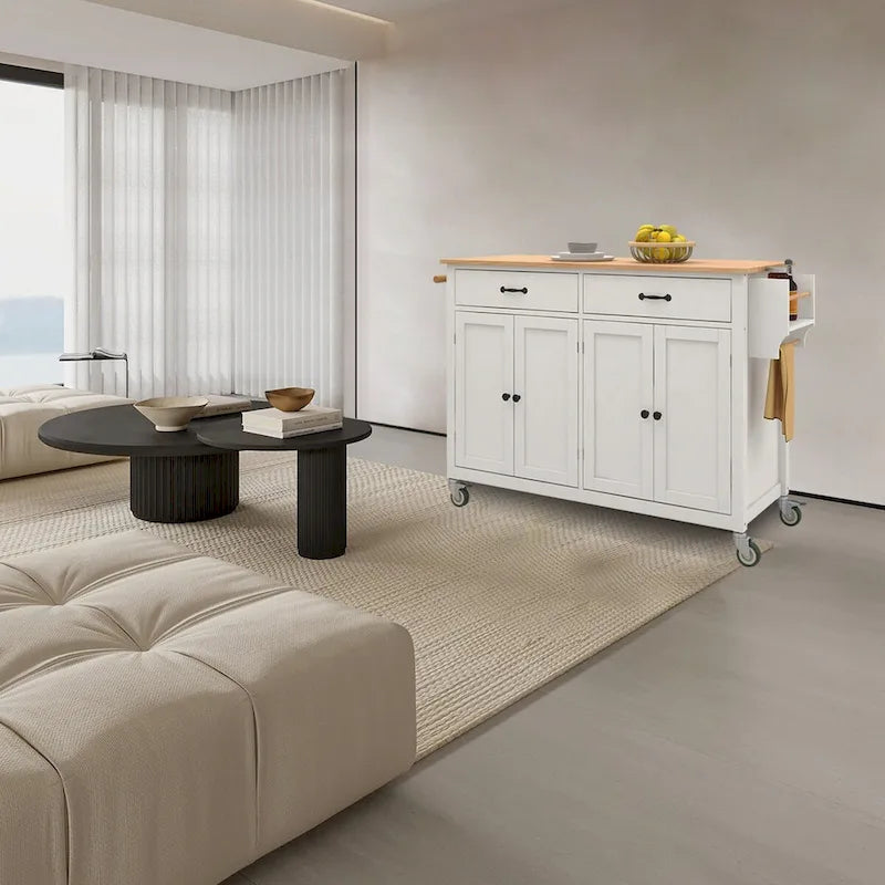 Solid Wood Engineered Wood Kitchen Cart Adjustable