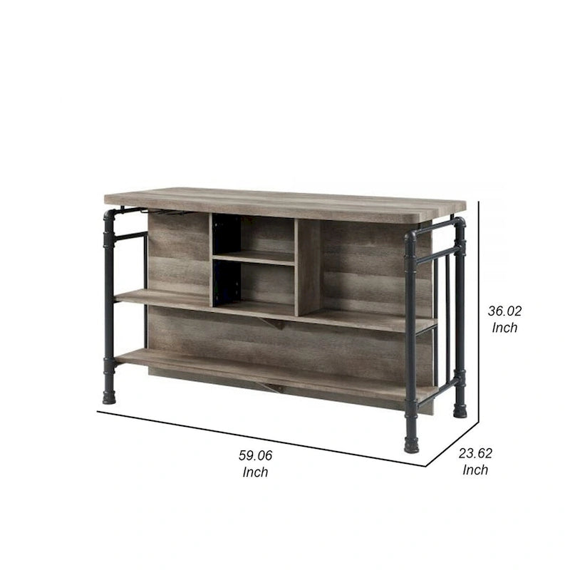 59 Inch Contemporary Metal Engineered Wood Kitchen Cart