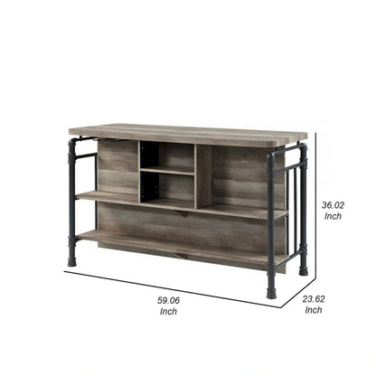59 Inch Contemporary Metal Engineered Wood Kitchen Cart