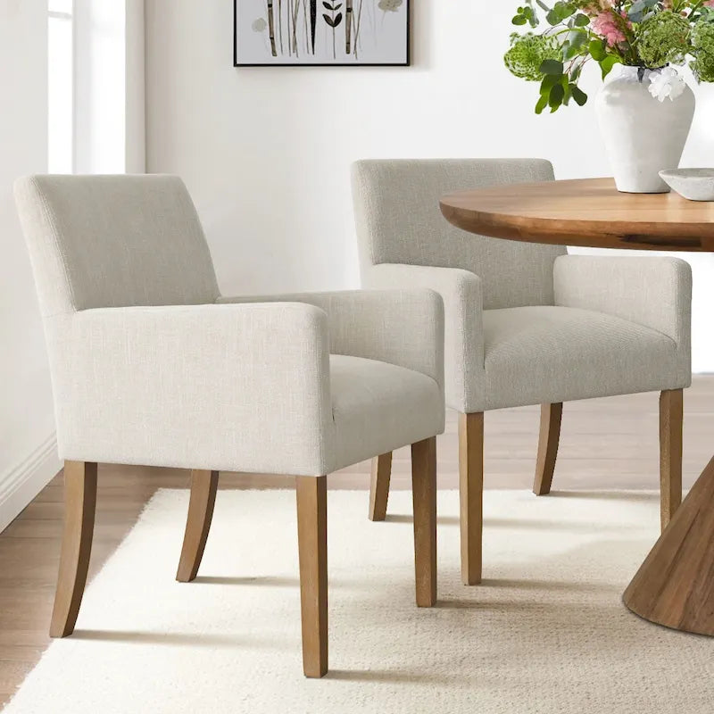 Modern Wood Linen Chair Upholstered