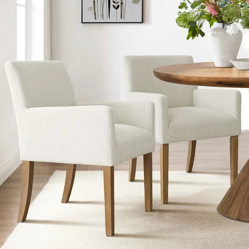 Modern Wood Linen Chair Upholstered