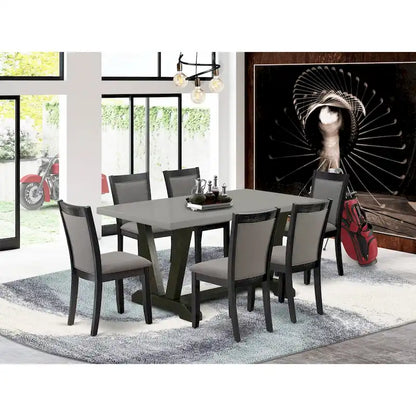 East West Furniture 7 Piece Dinette Set- a Dining Table and 6 Linen Fabric Parson Chairs, Black(Fabric Color Options)