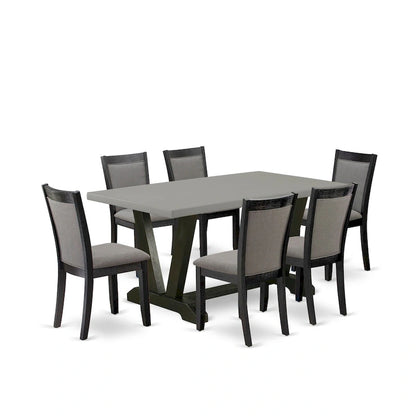 East West Furniture 7 Piece Dinette Set- a Dining Table and 6 Linen Fabric Parson Chairs, Black(Fabric Color Options)