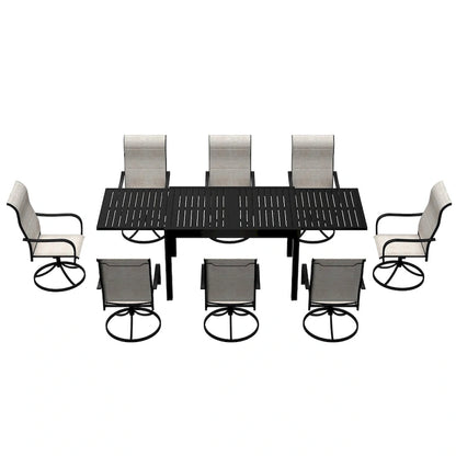 9 Piece Metal Frame Patio Dining Set, Aluminum Extendable Dining Table