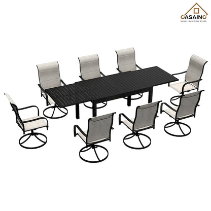 9 Piece Metal Frame Patio Dining Set, Aluminum Extendable Dining Table