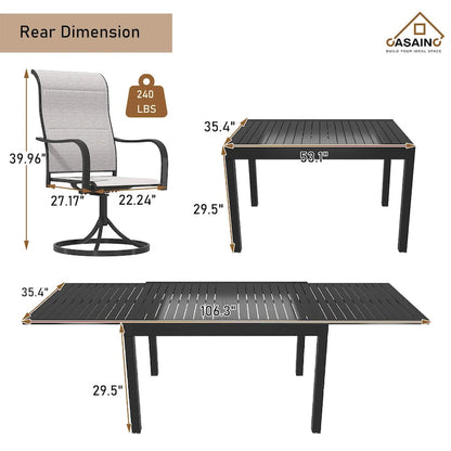 9 Piece Metal Frame Patio Dining Set, Aluminum Extendable Dining Table