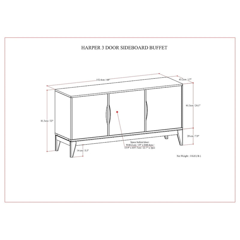 60 Inch Mid-Century Modern Solid Wood Cabinet Adjustable