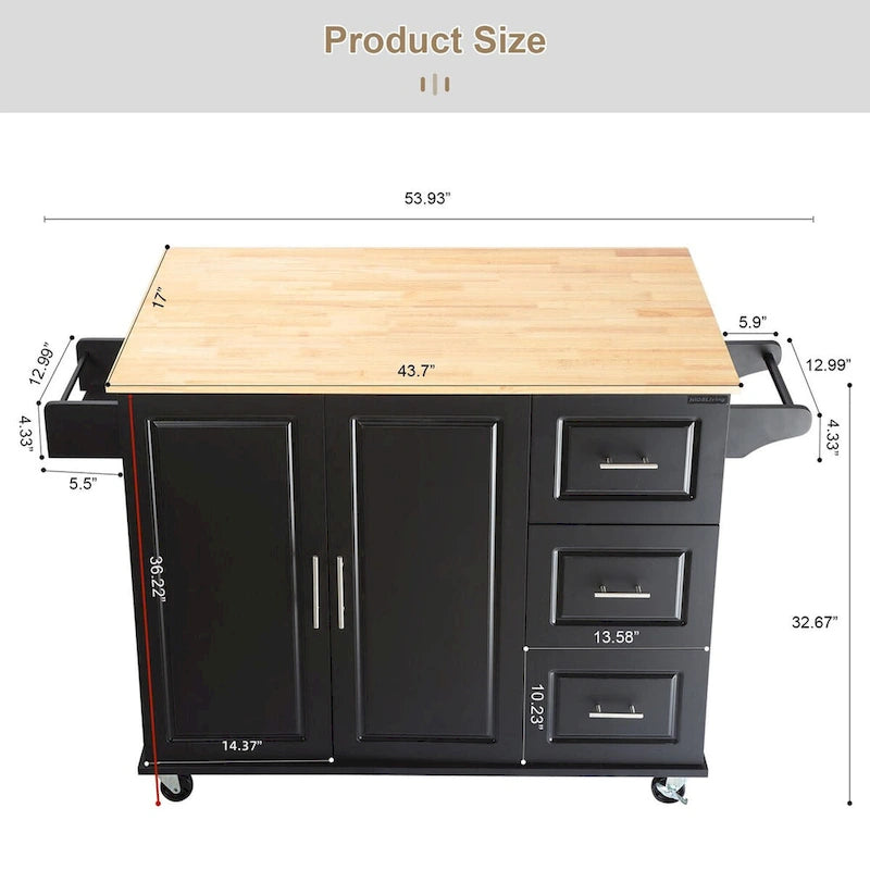 36.22 Inch Modern Wood Kitchen Cart Extendable