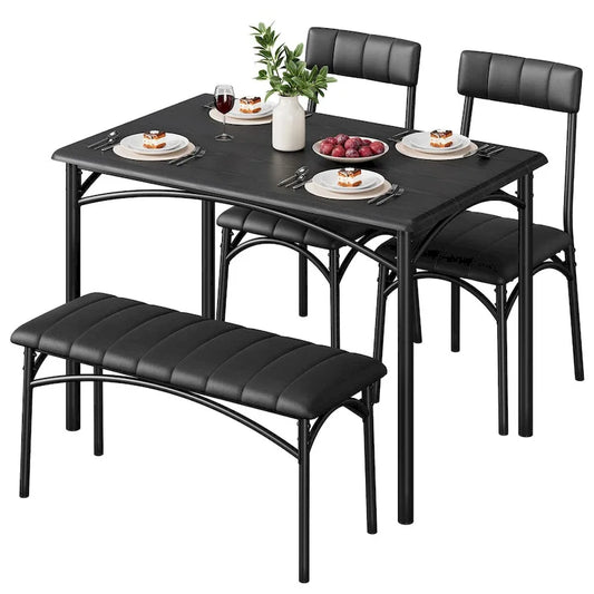 4-Piece Rustic Metal Fabric Table Upholstered