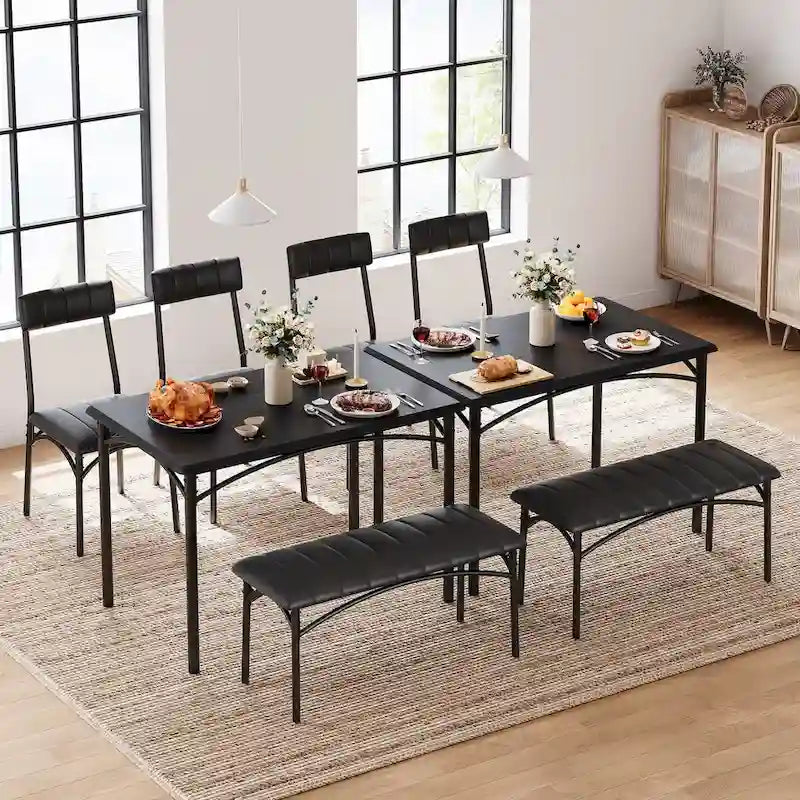 4-Piece Rustic Metal Fabric Table Upholstered